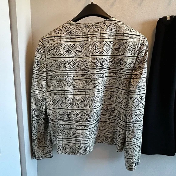 Jones New York Black White Tribal Print Silk Blazer Jacket Size 14 - Picture 7 of 10